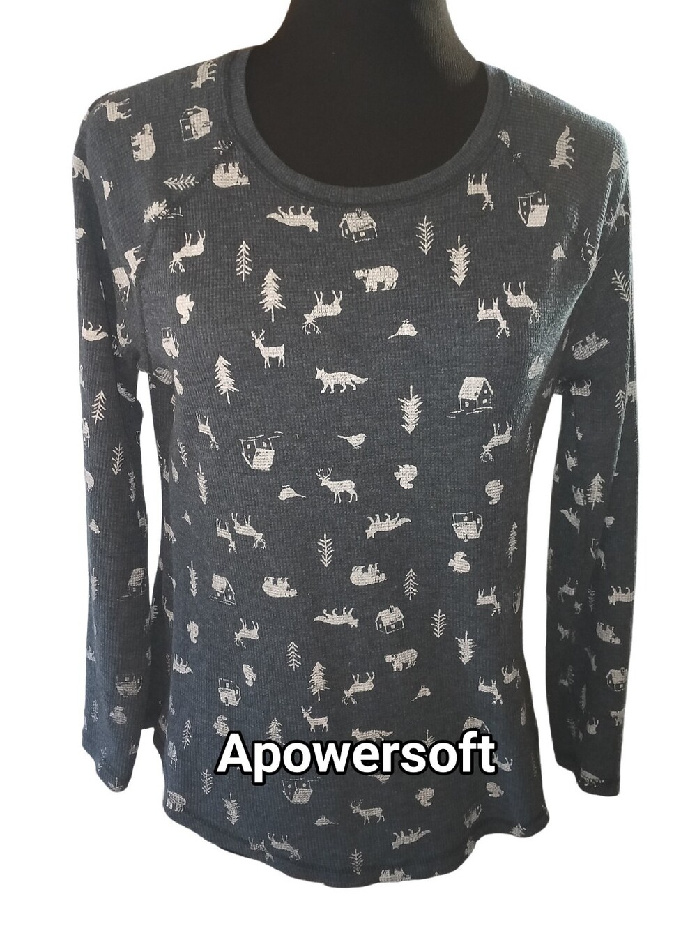 Grey White Woodland Thermal Top Size M